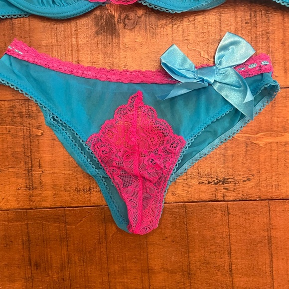 Intimates & Sleepwear Halter Neon Pink Blue Mesh Lace Bra Set Panties